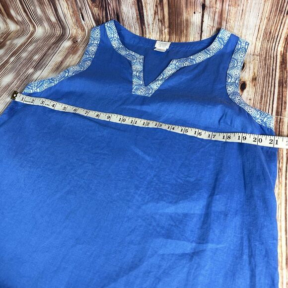 Sigrid Olsen Sz Large Blue V Neck Sleeveless 100% Linen Sheath Shift Midi Dress - Picture 3 of 7